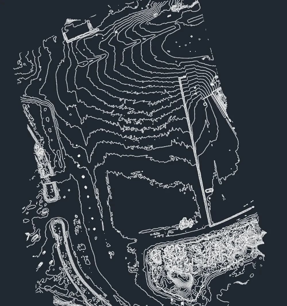 Topografische CAD-tekening met hoogtelijnen